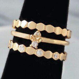 Dainty Gold Bee Honeycomb Boho 3-ring set, Charmed Aroma Wanderlust Collection
